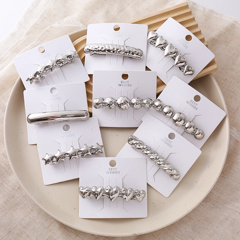 Fermagli per Capelli Vintage in Metallo in Lega Minimalista per Donna Oro Argento Stella Cuore Tondo Martellato Geometrico Accessorio