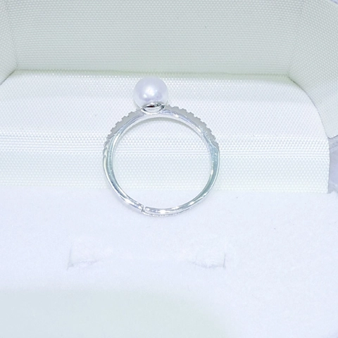 925 Sterling Silver Freshwater Pearl Ring For Women Sparkling Rhinestone Open Adjustable Fashion Jewelry Wedding Gift