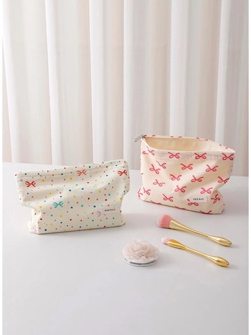 Borsa Per Trucco In Tela Con Stampa A Fiocco Fresca E Dolce Cotone Pochette Da Viaggio Portatile Con Cerniera Per Donne