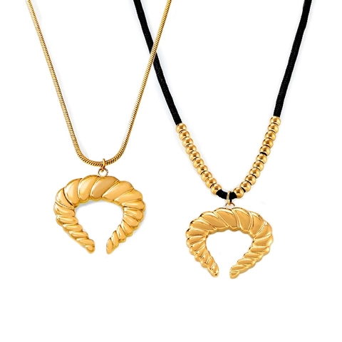 Retro Französische Croissant Horn Anhänger Halskette Für Damen Titanstahl 18K Vergoldet Gewinde Mond Schlangenkette Halskette Schmuck