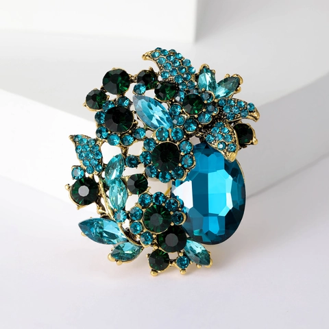 Broche de Flor de Aleación de Lujo con Diamantes de Imitación para Mujer Broche Floral de Cristal Vintage Accesorios de Ropa Joyería Elegante de Banquete