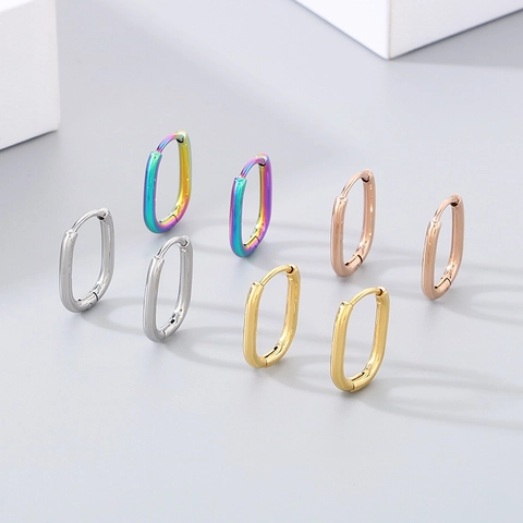 Geometric Oval Hoop Earrings Stainless Steel Minimalist Trendy Unisex Huggie Jewelry Fashion Polished Metal Accessories