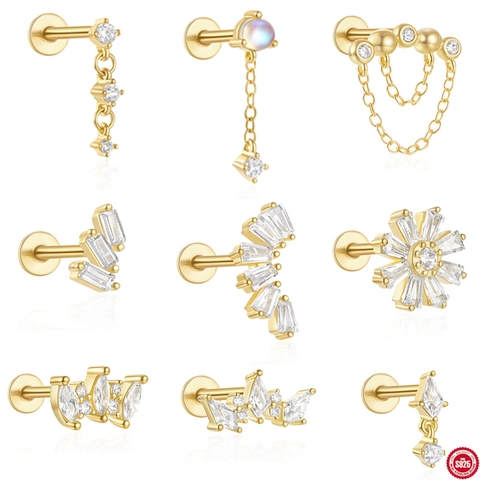 Clou D'oreille Cartilage En Argent Sterling 925 Avec Zircone Pierre De Lune Labret À Dos Plat Bijoux De Piercing Pour Femmes