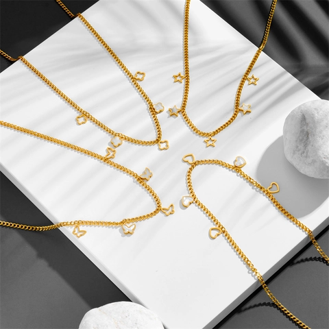 Stainless Steel Necklace And Bracelet Jewelry With Mother Of Artificial Pearl Shell Star Butterfly Clover Heart Charms Gold Plated Fashion For Women