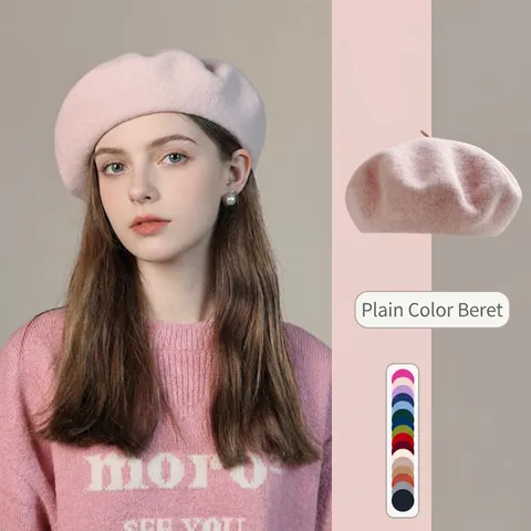 Women Wool Beret Hat Solid Color Warm Vintage French Painter Hat For Autumn Winter