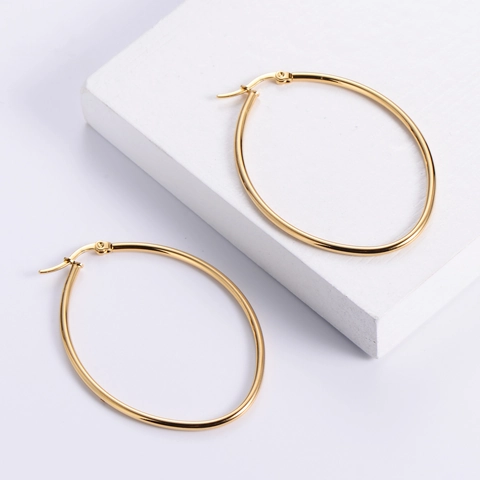Minimalistische Ovale Kreolen Titanstahl Vakuum Vergoldet Geometrische Eiform Für Frauen Mode Schmuck