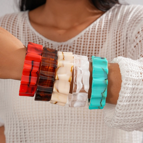 Klobiger Armreif Acryl Harz Marmor Textur Wellenrad Kante Geometrisch Vintage Übertriebene Handschelle Für Frauen