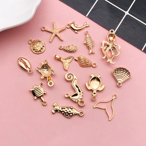 Marine Animal Charms Zinc Alloy Sea Star Turtle Seahorse Shell Pendants For DIY Jewelry Making Bracelet Necklace Crafting