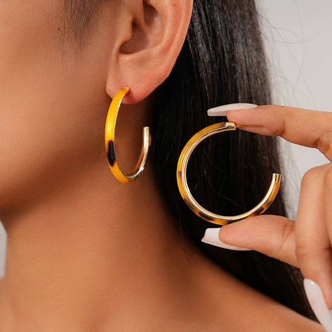 Orecchini A Cerchio A C Acetato Tartarugato Rame Placcato Oro 18K Perno In Argento Sterling 925 Vintage Minimal