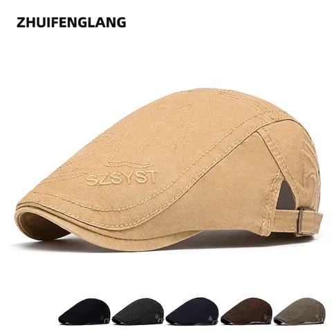 Retro Schirmmütze Baumwolle Verstellbar Atmungsaktiv Sonnenschutz Britischer Stil Flat Cap Unisex