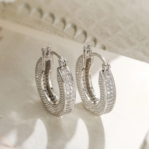 Orecchini A Cerchio Geometrici Placcati Oro Rame Zircone Pavé Gioielli Di Lusso Per Donne