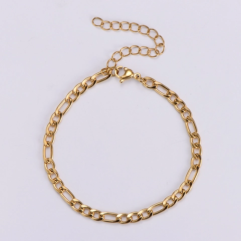 Bracciale Cavigliera Classico Catena Figaro Placcato Oro 18K Acciaio Inossidabile 316L Con Chiusura A Moschettone Catena Di Estensione Donna
