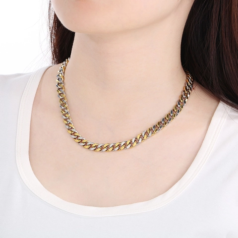 Herz Anhänger Halskette Edelstahl Zweifarbig Panzerkette Muschelperle Zirkon Mode Hip Hop Schmuck Für Damen