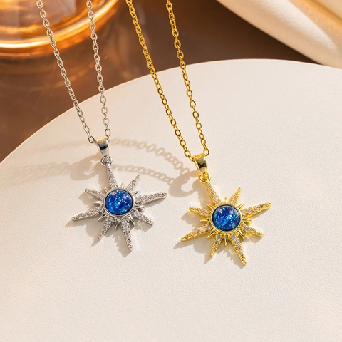 Collana con Pendente Stella Pianeta in Acciaio al Titanio Lusso Strass Pietra Blu Cielo Stellato Gioielli Donna