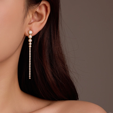 Orecchini Pendenti Eleganti Con Nappe E Gocce Graduate Per Donna In Acciaio Inossidabile Zircone Cristallo Gioielli Stile Lusso