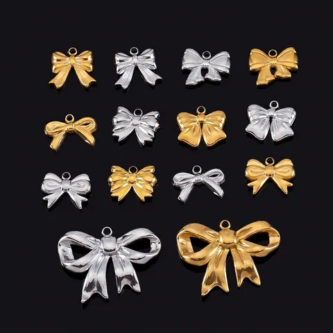 Ciondoli A Fiocco In Acciaio Inossidabile Lucidato A Specchio Charms Per Creazione Di Gioielli Fai Da Te Accessorio Orecchini Collana Stile Minimalista