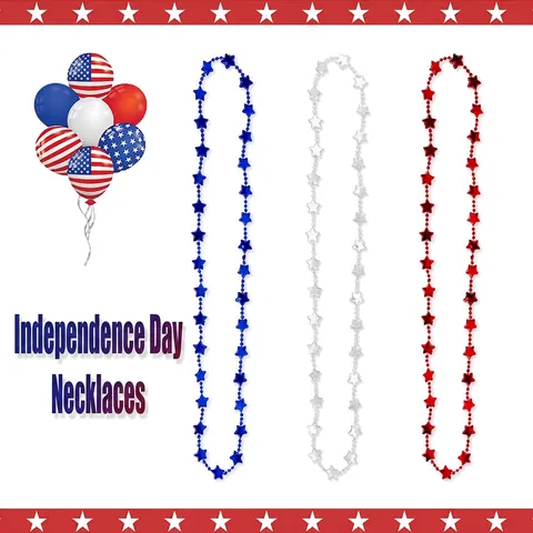 Independence Day Star Bead Necklace Electroplated Plastic Pentagram Patriotic Party Decor For Adults And Kids