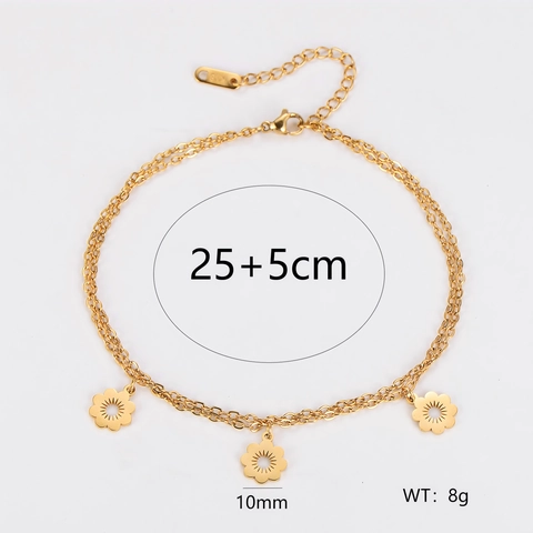 Zweilagiges Blumen Anhänger Fußkettchen Für Damen 18K Vergoldeter 304 Edelstahl Zartes Minimalistisches Stapelbares Fußjuwel