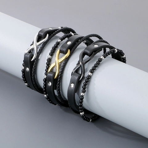 Pulsera Cuero Multicapa Hombre Con Símbolo Infinito Acero Inoxidable Cuentas Ágata Trenzado Joyería Retro Hebilla Magnética