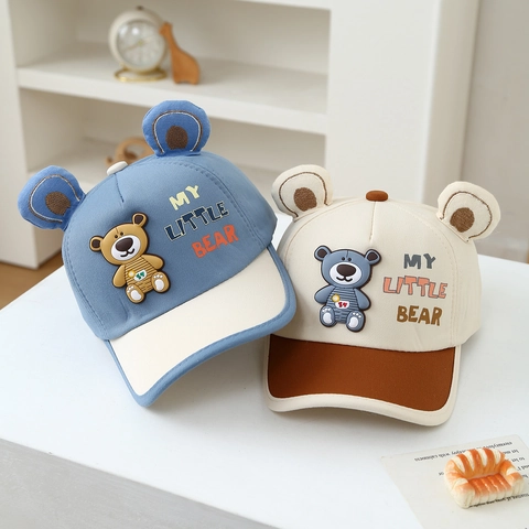 Kinder Cartoon Bär Baseballkappe Baumwollmischung 3D Ohren Silikon Patch Outdoor Sonnenschutz Hut Für Jungen Mädchen Frühling Herbst