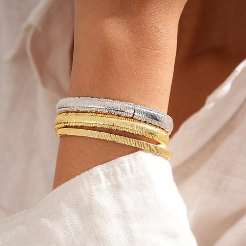 Brazalete Texturizado Estriado Cobre Bañado En Oro De 18K Minimalista Geométrico Redondo Joyería De Muñeca Para Mujer Elegante