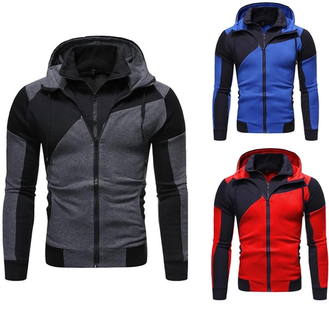Herren Kapuzenpullover Mit Reißverschluss Color Block Patchwork Fleecegefüttert Langarm Slim Fit Sport Sweatshirt
