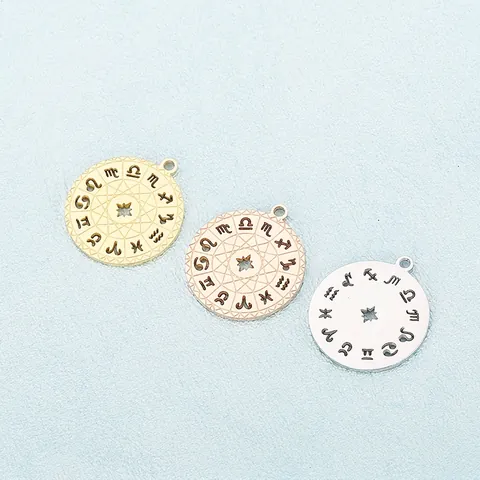 Colgantes Del Zodiaco De Acero Inoxidable Dijes De Signos Astrológicos Circulares Estrella Calada Para Hacer Joyas DIY
