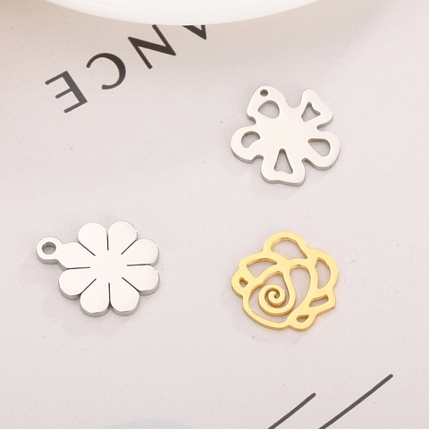 Flower Charms Pendants Stainless Steel Hollow Out Rose Floral Diy Jewelry Making Accessories Korean Style