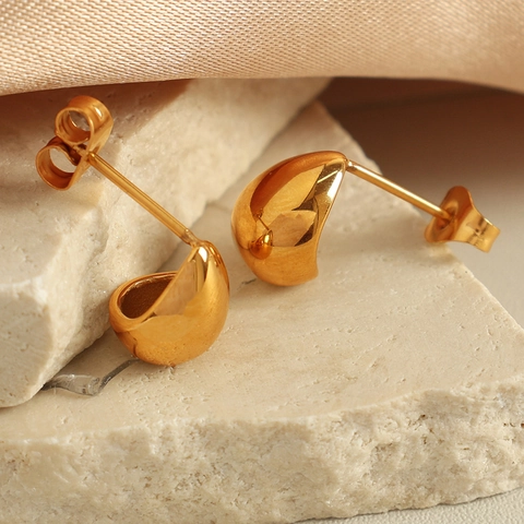 Orecchini a Bottone Minimalisti in Acciaio al Titanio a Goccia per Donna Orecchini a Goccia d'Acqua in Oro Lucido Gioielli Semplici