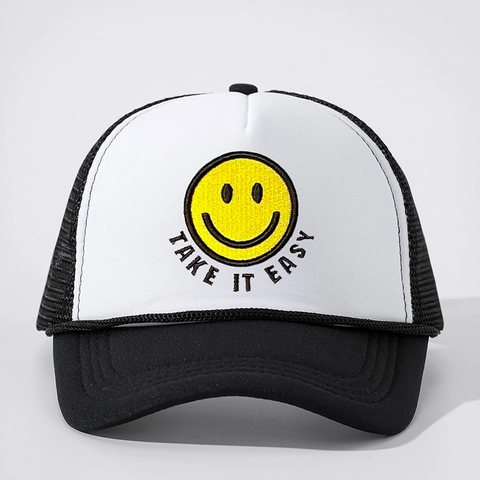 Trucker Hat Polyester Mesh Foam Smiley Face Embroidery Take It Easy Letter Streetwear Adjustable Snapback Unisex