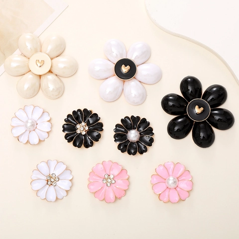 Enamel Flower Charms Zinc Alloy With Rhinestone Artificial Pearl DIY Accessories For Phone Case Shoes Decoration Fashionable Elegant