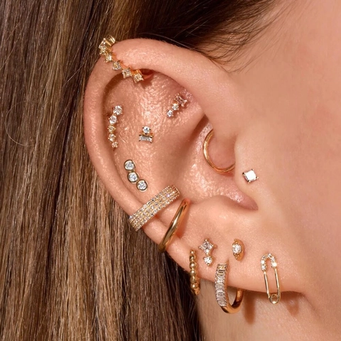 Copper Zirconia Piercing Earring Stud For Women Paperclip Heart Geometric Ear Cartilage Ring Gold Silver Plated Jewelry Gift
