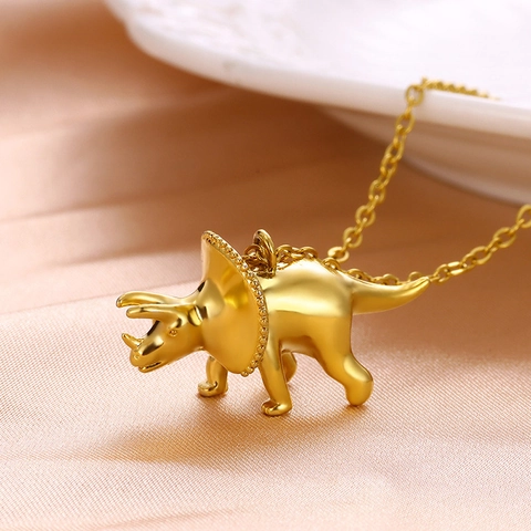 Collana Con Ciondolo A Forma Di Dinosauro In Acciaio Inossidabile Placcato Oro Lucido Hip Hop Gioielli Per Uomo Donna