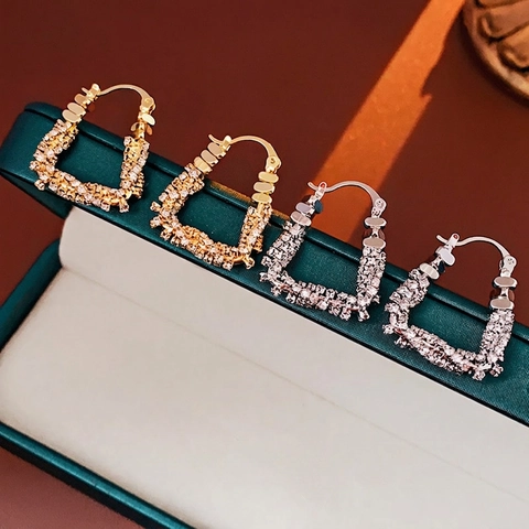 Geometrische U-Vorm Hoop Oorbellen Met Zirconia Koper Luxe Mode Sieraden Voor Vrouwen