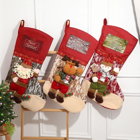 Calze Di Natale Grandi Tela Di Sacco 3D Peluche Babbo Natale Pupazzo Di Neve Renna Sacchetto Regalo Decorazioni Casa