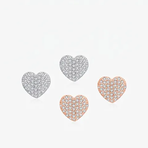 Herz Ohrstecker 925 Sterling Silber Voll Pavé Zirkonia Romantisch Funkelnder Schmuck Für Frauen Mädchen Täglich