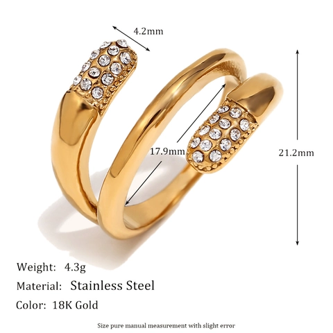 Spiral Wrap Around Ring Stainless Steel 18K Gold Plated Multi Layer Open Adjustable Pave Zircon Elegant Fashion Women