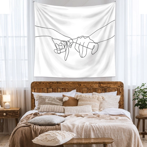 Arazzo Da Parete Arte Lineare Minimalista Poliestere Estetico Stile Nordico Astratto Figure Mani Decorativo