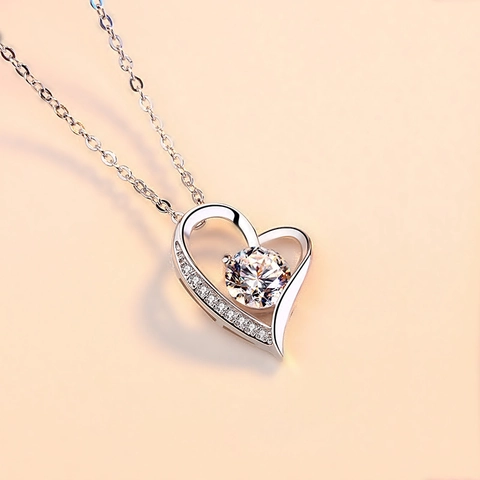 Heart Necklace With Zirconia Pendant Luxury Dainty Clavicle Chain Jewelry For Women Birthday Gift