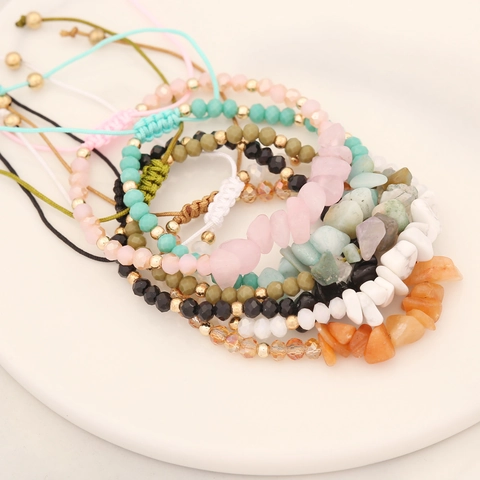 Handgefertigtes Gewebtes Armband Mit Naturstein Geschliffenen Glasperlen Verstellbares Seil Boho Stil Für Damen