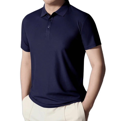 Men Polo Shirt Short Sleeve Breathable Quick Dry Polyester Solid Color Business Casual Lapel Pique Knit Top