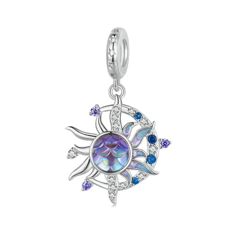 925 Sterling Silver Magic Sun And Moon Pendant Synthetic Resin Inlaid Rhinestone DIY Charm Bead For Women Jewelry Making