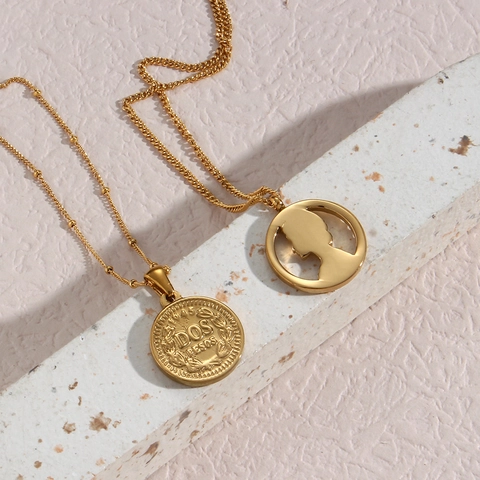 Vintage Edelstahl Münzanhänger Halskette Geprägtes Porträt Elizabeth II Runde Medaille Schmuck Für Damen Gold Silber