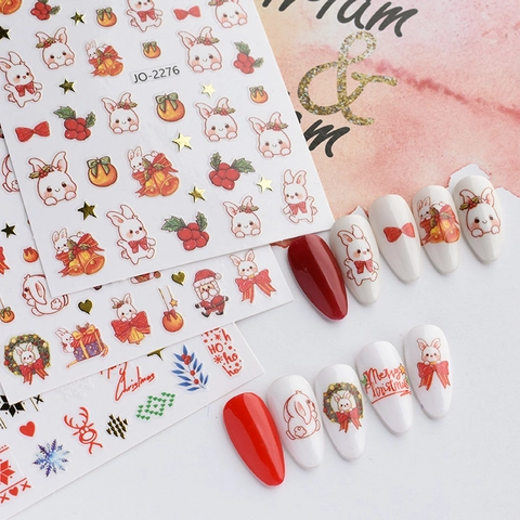Autocollants Ongles Noël Auto-Adhésifs Père Noël Renne Flocon De Neige Lapin DIY Décoration Art Des Ongles Festif