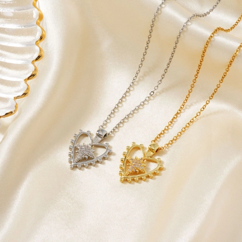 Heart Star Pendant Necklace Copper Zircon Inlaid Gold Silver Plated Elegant Fashion Jewelry For Women