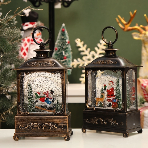 Linterna De Bola De Nieve De Navidad Caja De Música Retro Luz Nocturna LED Adorno Brillante Decoración Festiva