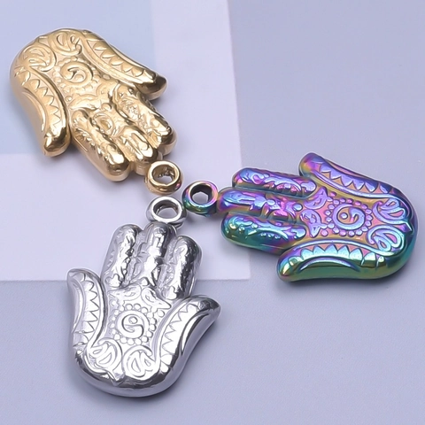 Collana Con Pendente Mano Di Hamsa Acciaio Inossidabile Placcato Oro 18K Sottovuoto Gioielli Di Protezione Etnica Boema