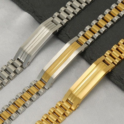 Pulsera De Acero Inoxidable Para Hombre Estilo Correa De Reloj Chapado En Oro De 18K Cadena Jubilee Joyería De Moda