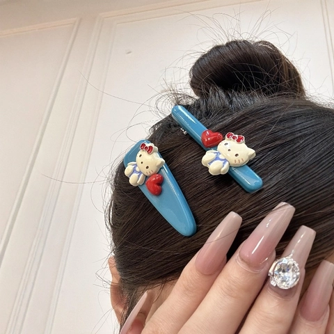 Acryl Cartoon Kat Hart Haarclips Blauw Zoet Eendebek BB Spelden Voor Kinderen Meisjes Haaraccessoires