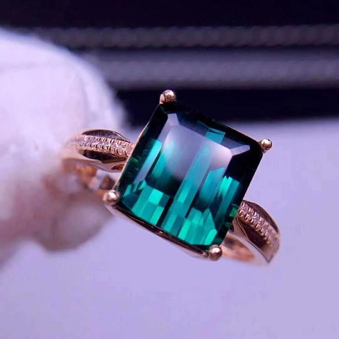 Anello Con Gemma Taglio Smeraldo Rame Placcato Oro Rosa 18K Regolabile Aperto Gioielli Da Donna Elegante Quadrato Blu Verde Zircone